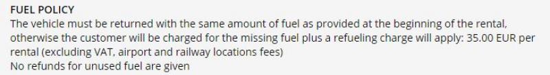 Política de combustible de una empresa de alquiler.