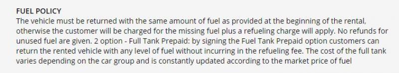 Fuel policy of a rental company