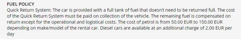 Fuel policy of a rental company