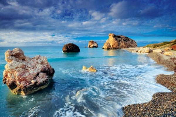 Aphrodite's rock and the beach in Paphos