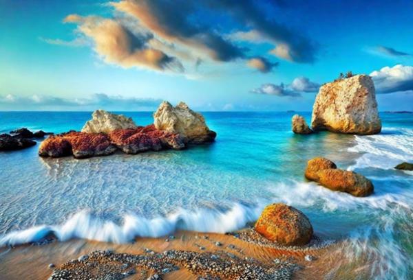 Aphrodite's rock and the beach in Paphos